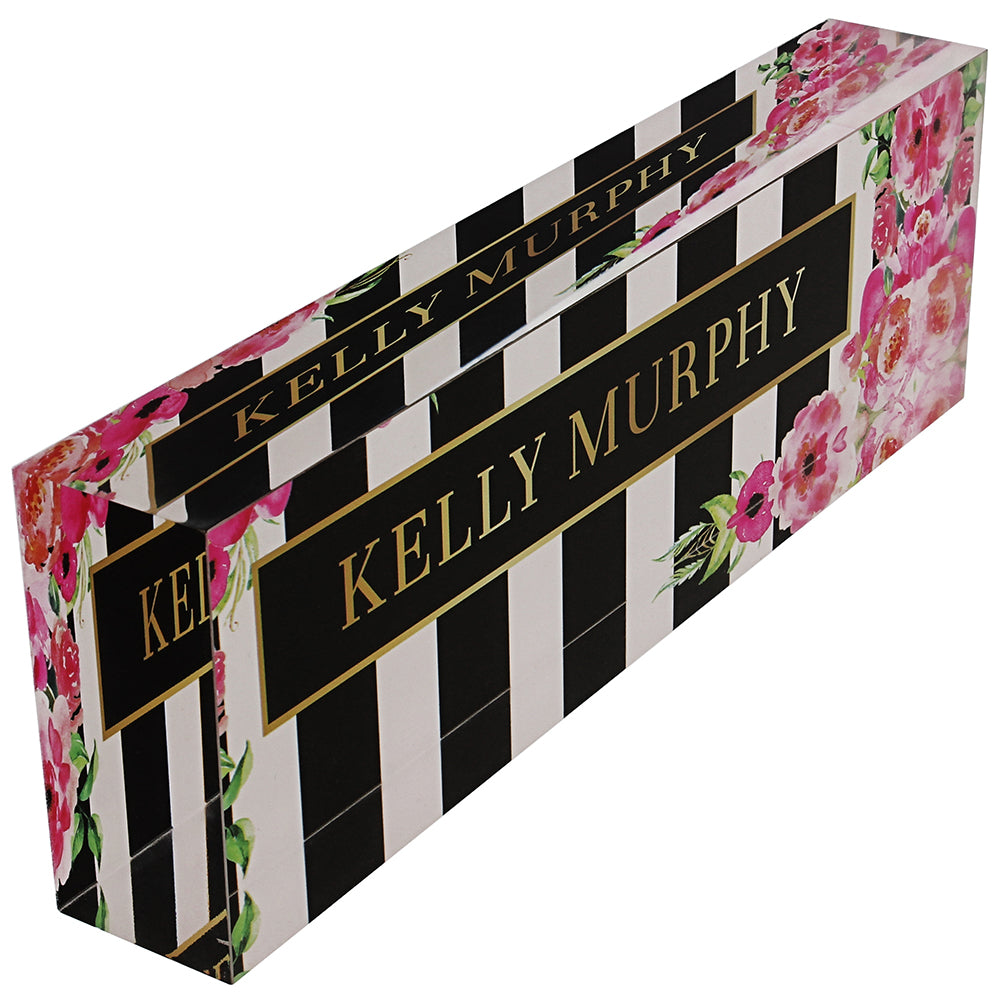 Floral Pink Acrylic Block Nameplate