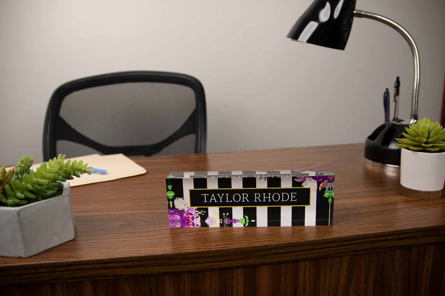 Floral Purple Acrylic Block Name Plate