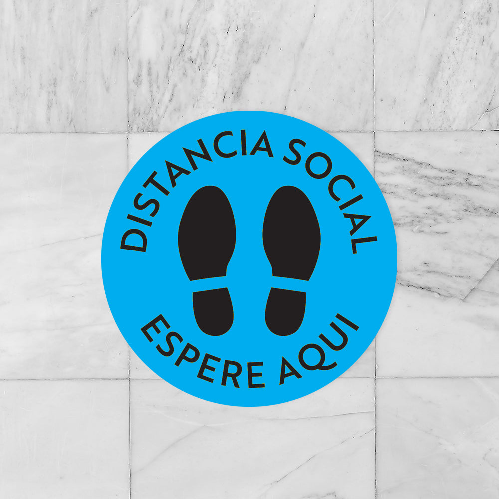 Etiquetas De Piso de Distancia Social De Pie Aquí Azul