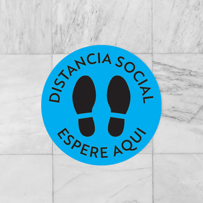Etiquetas De Piso de Distancia Social De Pie Aquí Azul