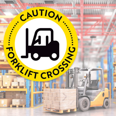 Yellow Caution Forklift Crossing Floor Decal