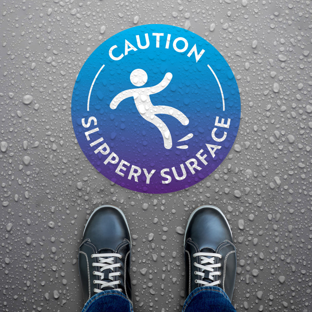 Blue Caution Slippery Surface Floor Decal