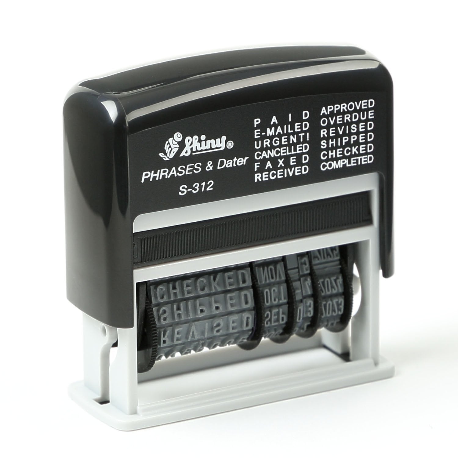 Shiny Self Inking Rubber Date Stamp - S-312 - Red Ink Phrase Dater (42514-R)