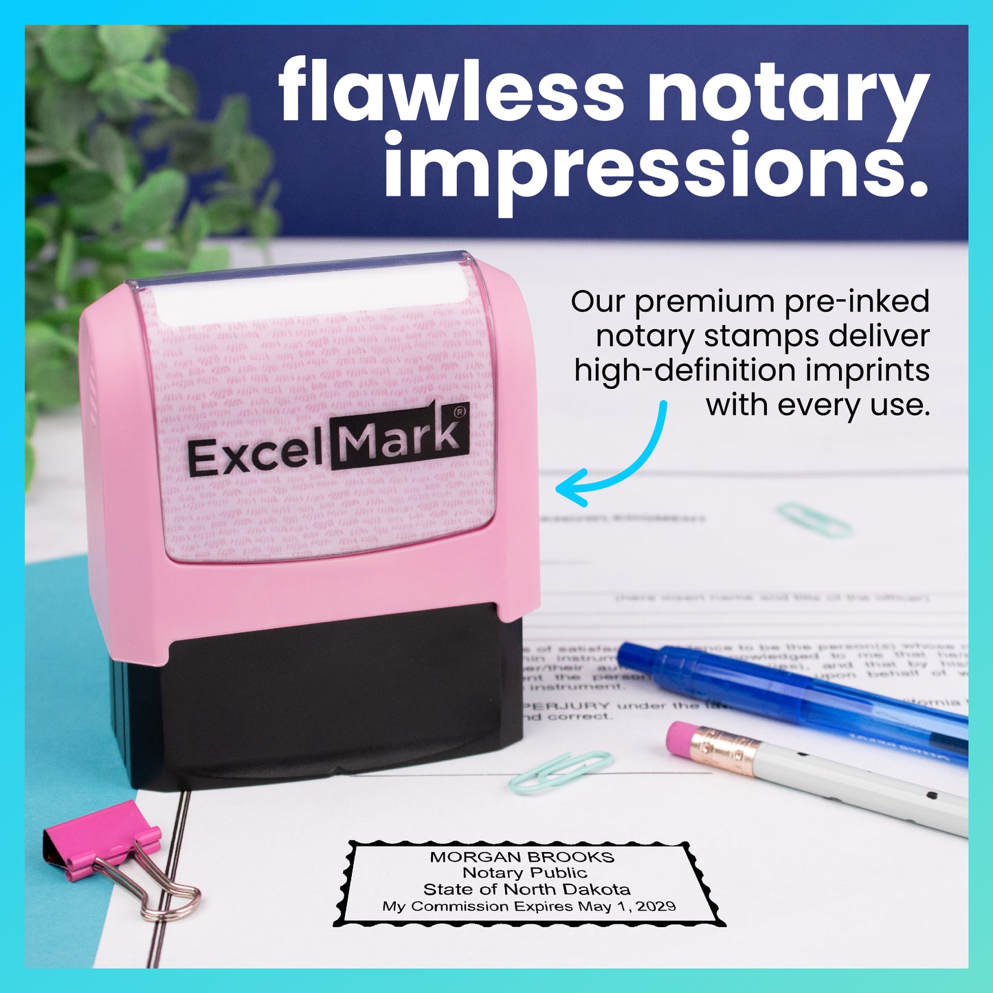 Pink North Dakota Notary Stamp