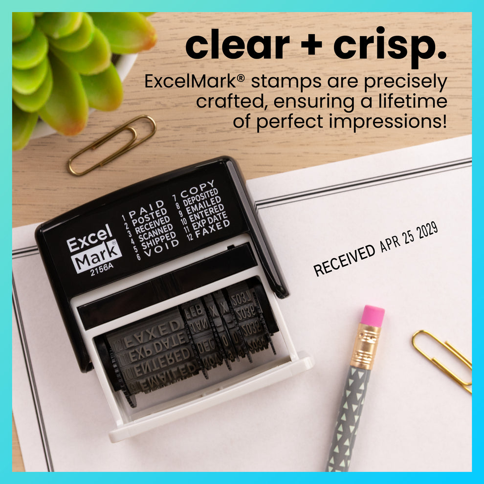 ExcelMark 12 Phrase Date Stamp – DiscountRubberStamps.com