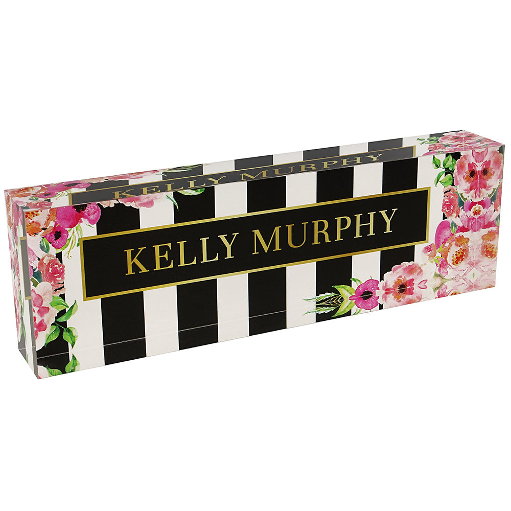 Floral Pink Acrylic Block Nameplate