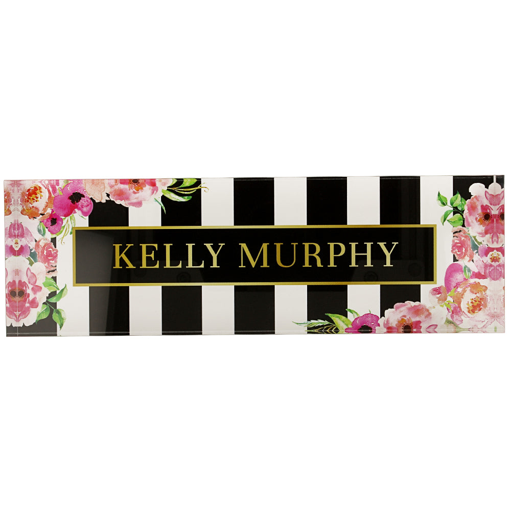 Floral Pink Acrylic Block Nameplate