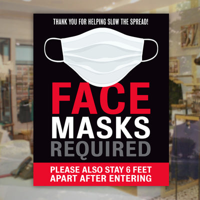 Face Masks Required & Six Feet Apart Sign