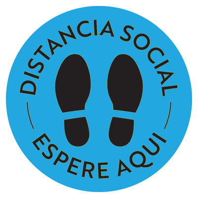 Etiquetas De Piso de Distancia Social De Pie Aquí Azul