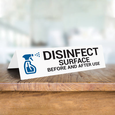 Disinfect Surface Before And After Use Tabletop Sign